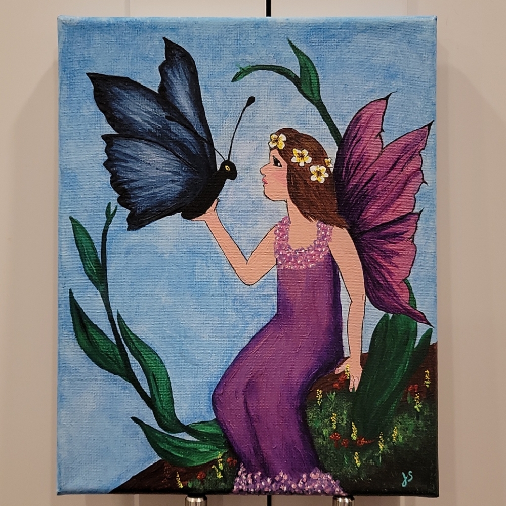 Butterfly Fairy Hand Painted Mixed Media Painting